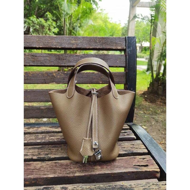 Mini Borsa a Secchiello in Vera Pelle Togo da Donna Borsa a Mano Morbida Strutturata In Vari Colori