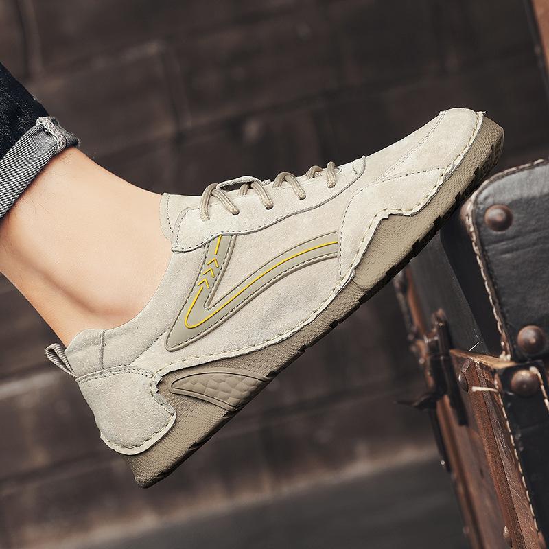 Large size men's shoes versatile trend fashion breathable casual shoes hand stitched shoes low top lace up soft baseplate shoes