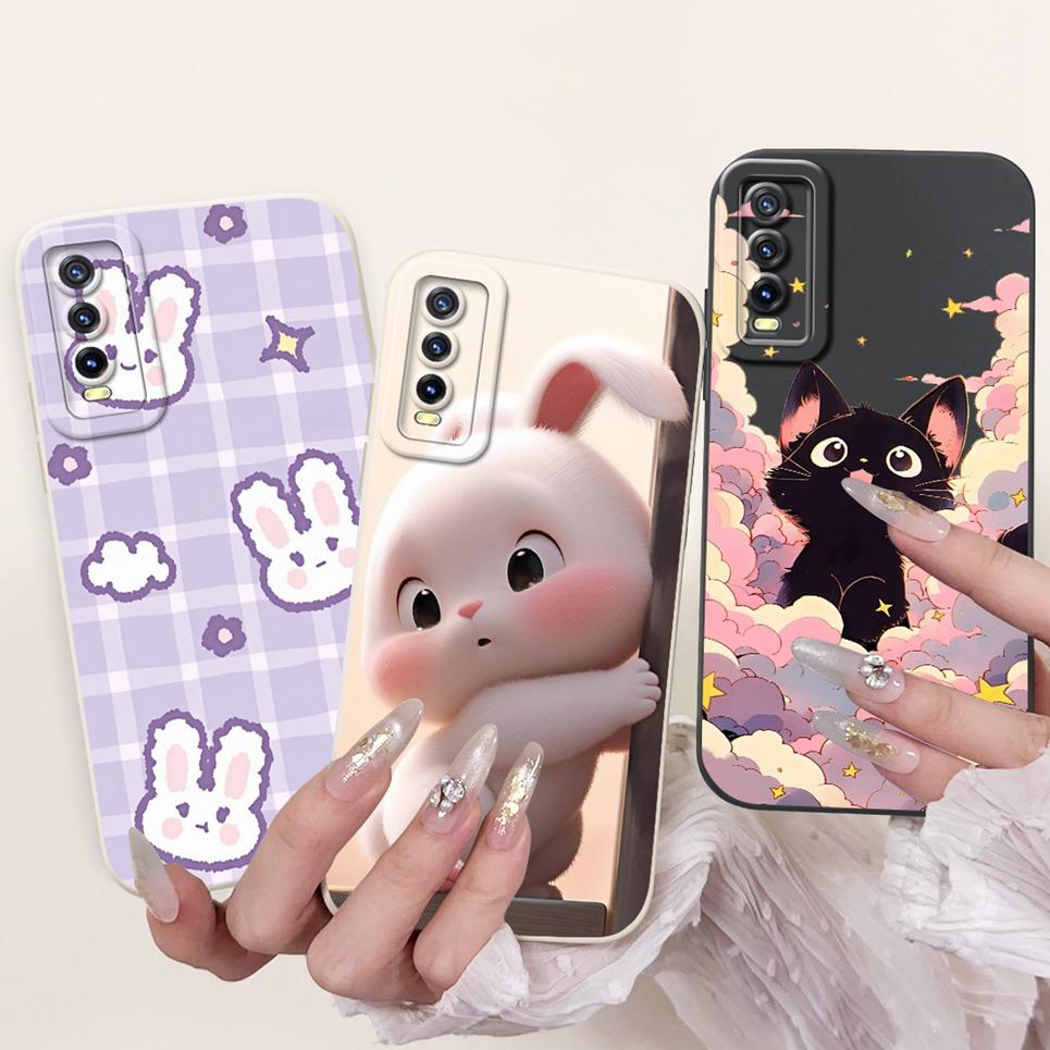 For vivo V2027 V2028 V2029 Case Vivo Y11s Y12s Y20 Y20s Y20i Y20a Back Cover Cartoon Animal Rabbit Cat Phone Shell Soft Silicone