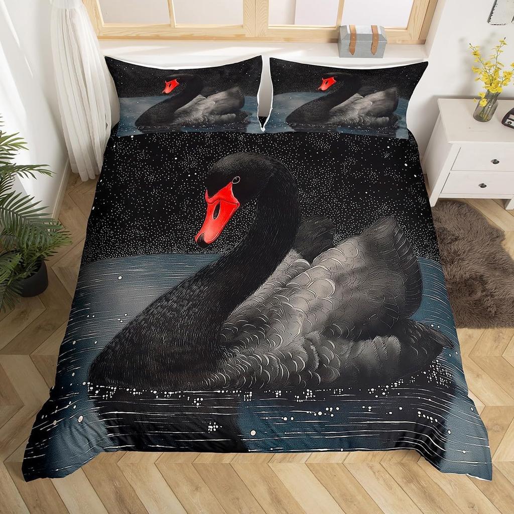 Swan Duvet Cover Twin King For Kids Girls Teen Cartoon Animal Bedding Set Microfiber Crown Star Romantic Floral Comforter Cover