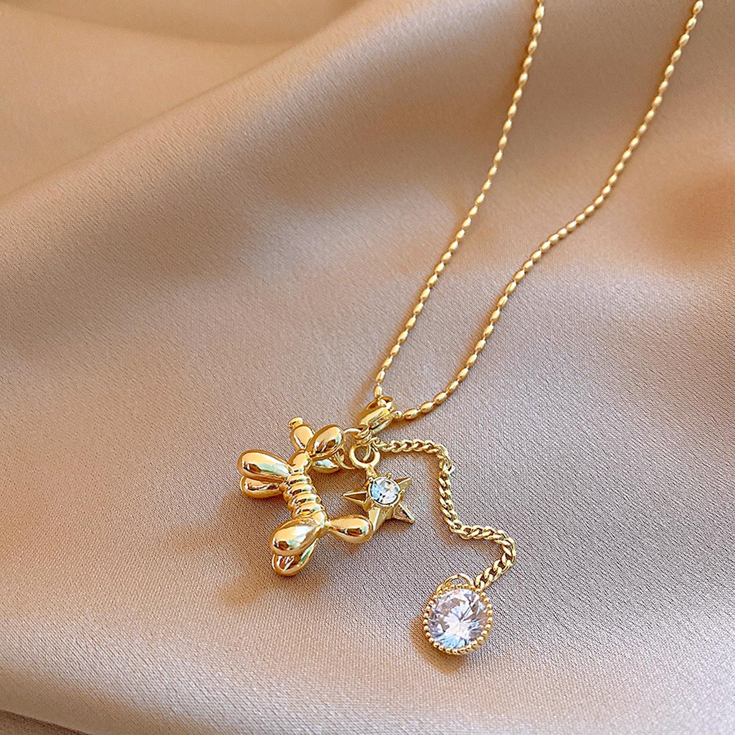 14K настоящее золото гальваническое покрытие циркон звезда щенок ожерелье аксессуары женская цепочка для свитера item