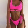 Dames badetøy ensfarget hjerte sexy utskjæring bikini sideknyting brasiliansk strandtøy badebukser