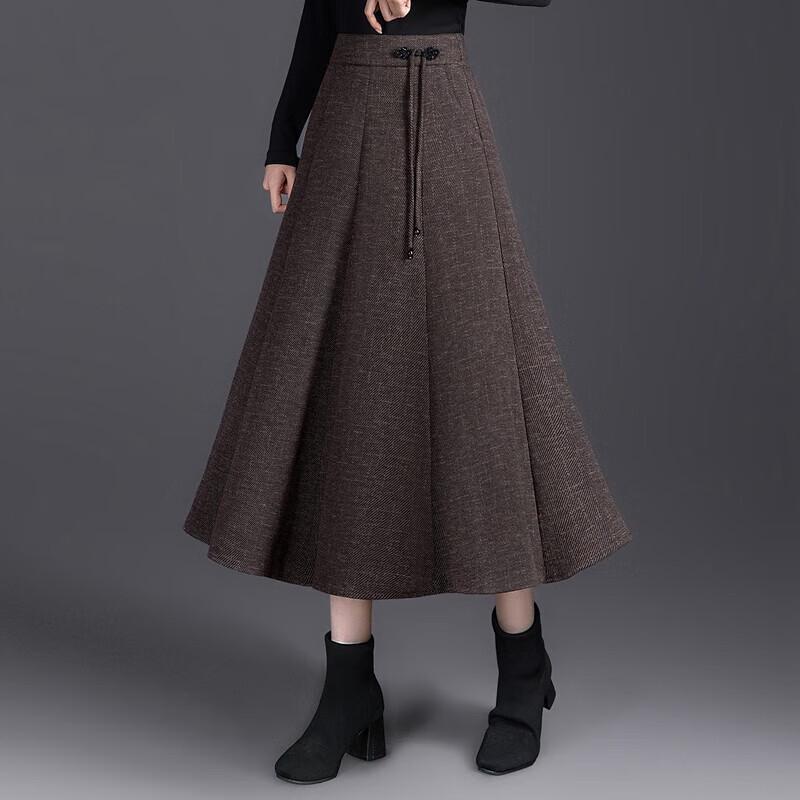 New Chinese Style Retro High-Waisted A-Line Midi Skirt