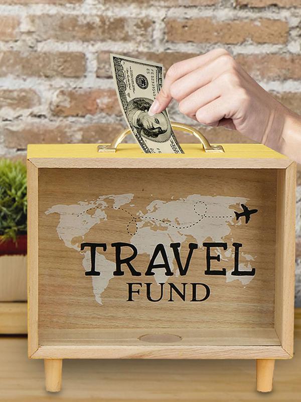 Pengasparburk Resefond Spargris Trä Resväska Bank Räkna Pengar Burk Rolig Pengabank Skrivbordsdekor för Inflyttningsfest