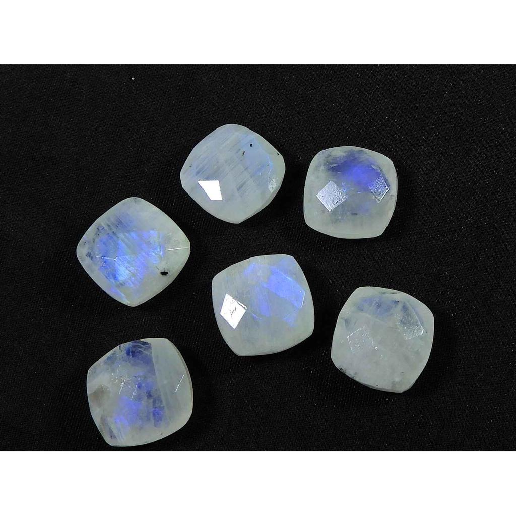 12X12MM Natural Rainbow Moonstone Briolite Square Cut Gemstone 6 Pcs Lot RML-918