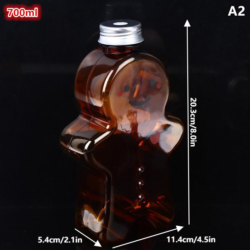 1 PCS Christmas Gingerbread Man Candy Jar Sealed Plastic Juice Drink Bottle Xmas Party New Year Gingerbread Man Drink Container