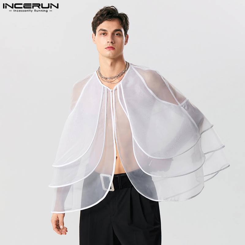 

INCERUN Белые мужские вечерние топы с рюшами и длинными рукавами
