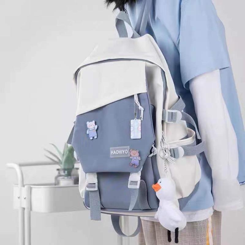 

Pendant feeling high value schoolbag contrasting color large capacity female high school student computer backpack niche Harajuku male