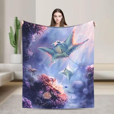 Reiche Mantarochen-Decke - Zeitgenössische Unterwasserwelt Beige Überwurf