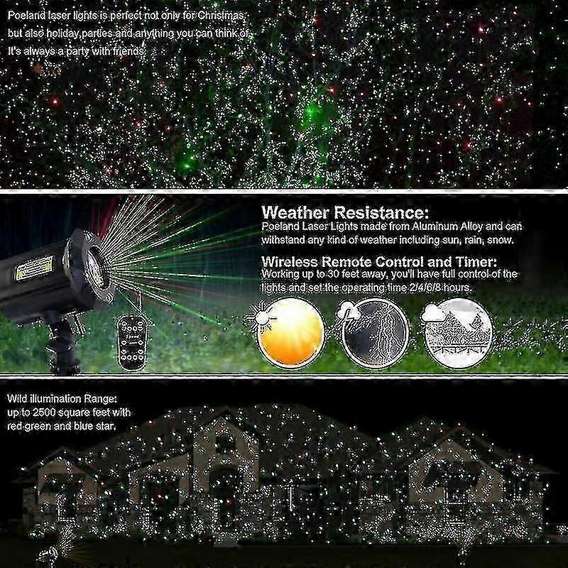 Outdoor Garden Laser Light Waterproof Christmas Projector Lighting With Safety Lock 3 Colors Red, Gr
