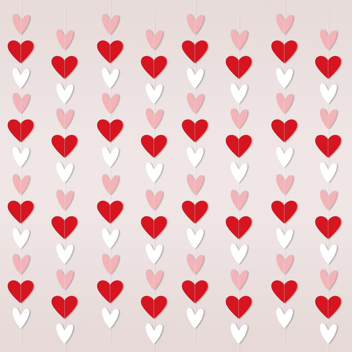 96 Red White Pink Heart Garland - NO DIY - Valentine s Day Party Decorations Supplies, Valentine s Day Hanging String Garland Banner for Wedding