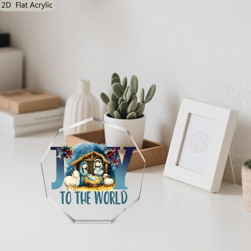 2D Flat, Nativity Scene Acrylic Desktop Decoration Plaque, Mary, Jesus & Stable Birth, Suitable for Wall Decoration, Porch, Room, Villa, Accents Home,