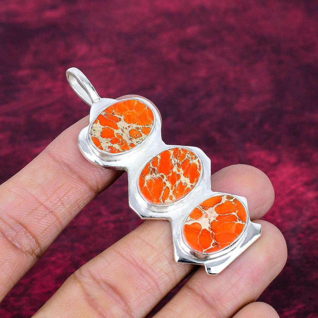 Orange Sea Sediment Jasper 925 Solid Sterling Silver Pendant, Handmade Gemstone Pendant Jewelry, Gifts For Wife Brand New Pendant