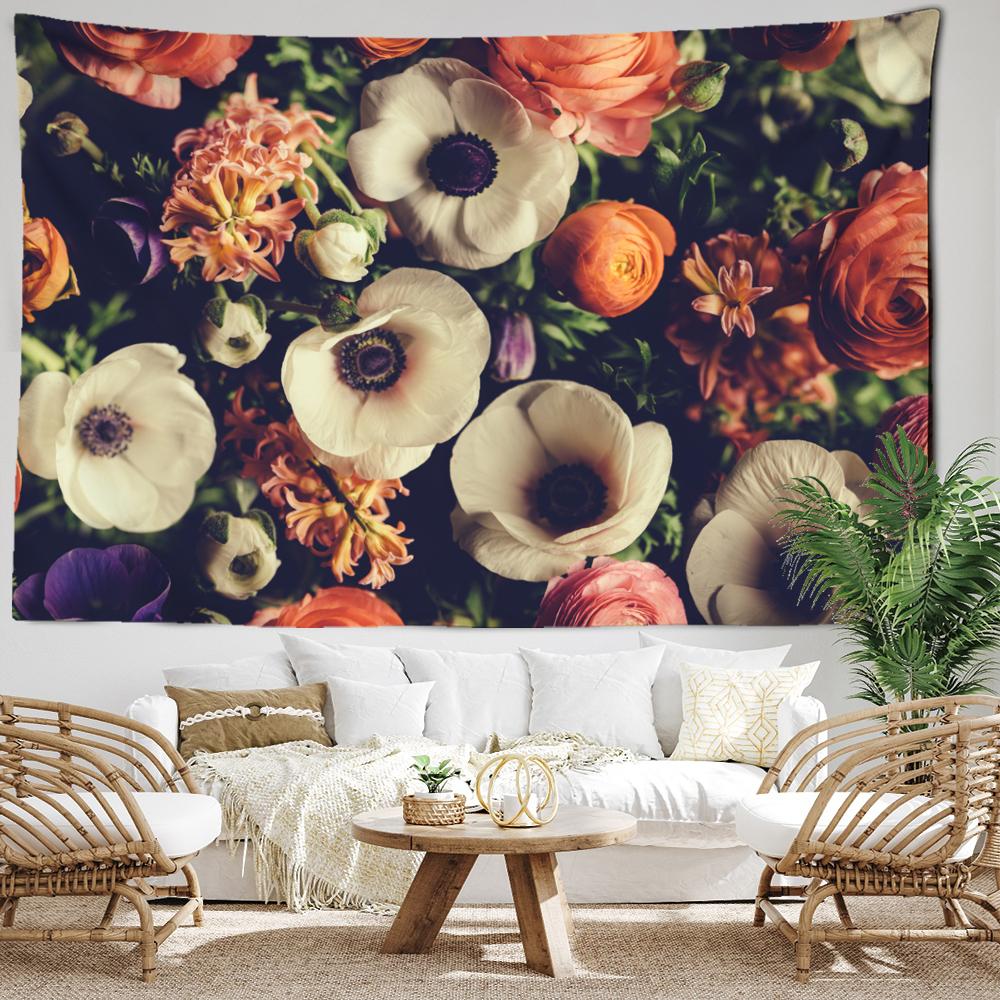 Retro Dark Flower Tapestry Wall Hanging Bohemian Art Simple Aesthetic Room Living Room Dormitory Home Decor