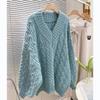 Harajuku Sweater Women Fashion Oversized Pink V-Neck Knitted Pullovers Korean Long Sleeve Knitwear Winter Casual Jumpers