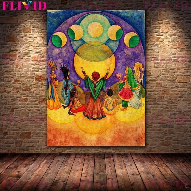 Poster e Stampa Artistica di Evil Wonderland e Strega dello Zodiaco Tramonto Unicorno e Strega che Prepara Vintage