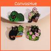 Adorable Cartoon Black Cat Combination Brooch Set With Charming Floral And Plant Designs