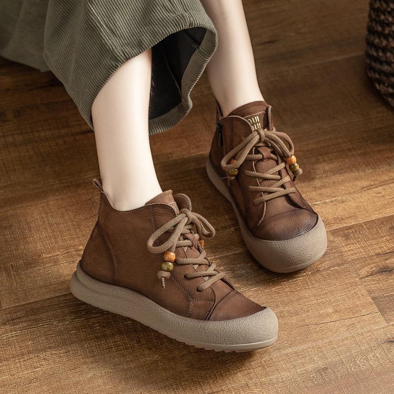 Casual Shoes, Thick-soled Breaded Shoes, Laced Casual Women's Ankle Boots