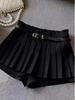 European & American Style Petite High-Waist Belted Pleated Skort for Spring To Autumn