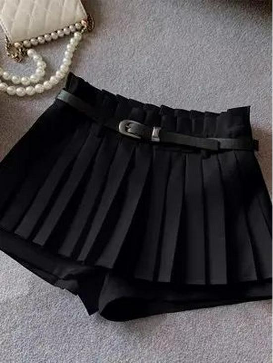 European & American Style Petite High-Waist Belted Pleated Skort for Spring To Autumn