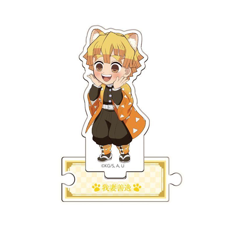 Giyu Cat Ears Figure Q Acrylic Stand Mini Tanjiro Cute Cat Standing Plate Zenitsu Acrylic Ornaments Collectible Accessory Toys