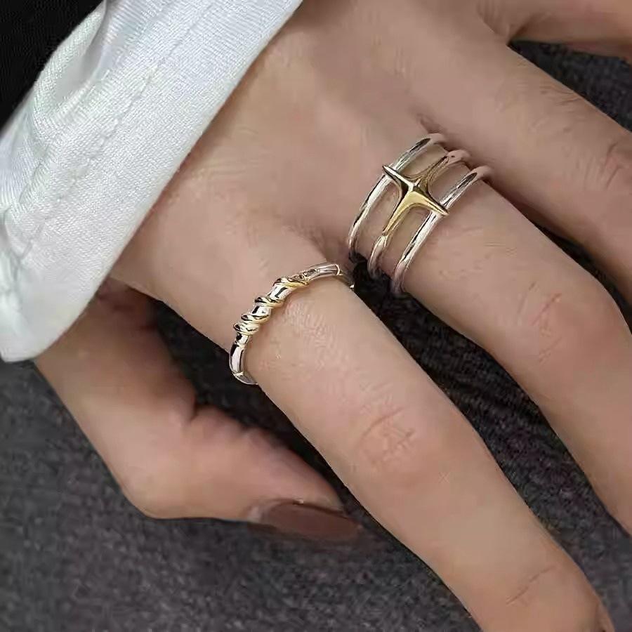 Korean Version of Gold Starlight Hollow Multi-layer Ring Silver Simple Personality Ins Wind Wound Open Ring