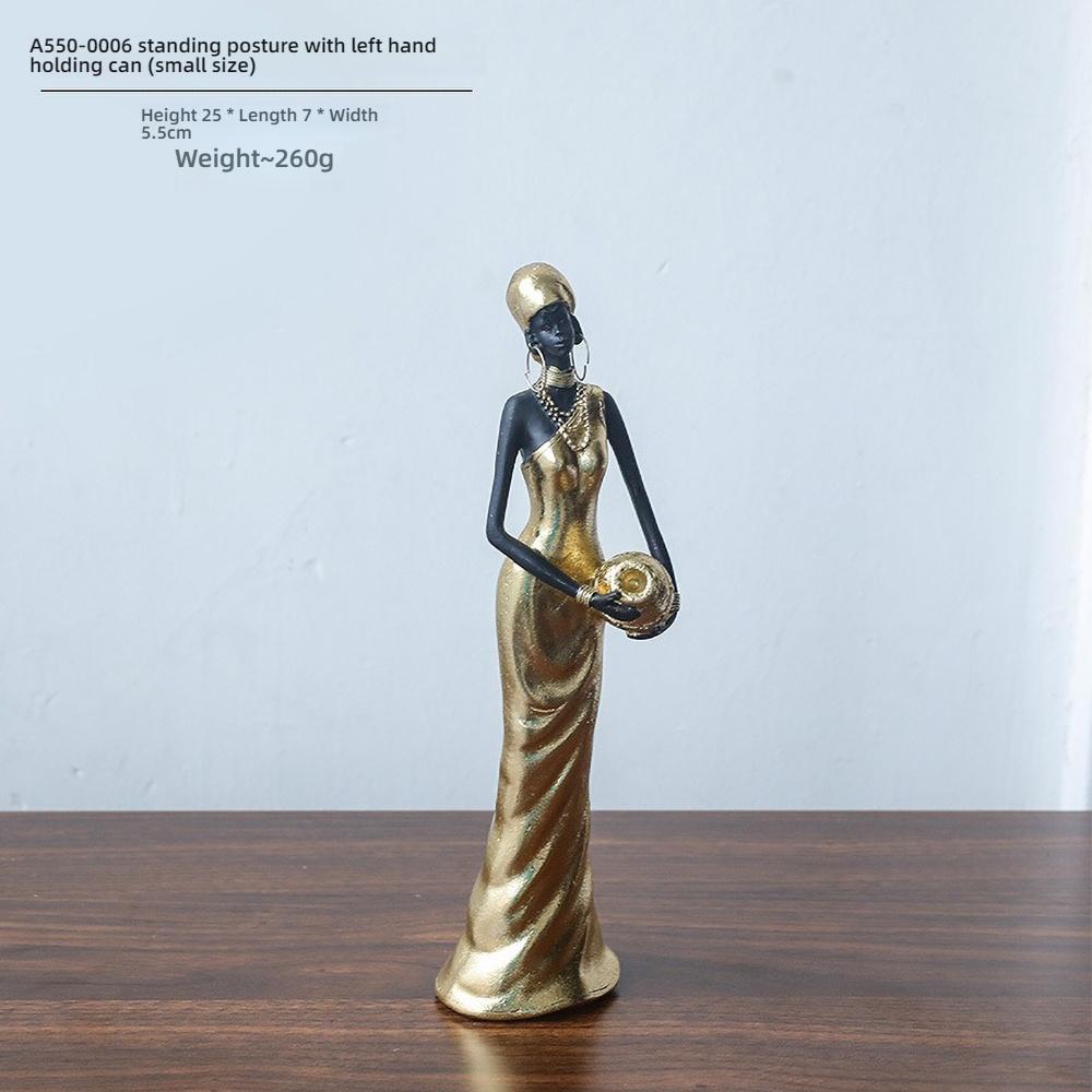 African Woman Resin Statue - Handmade Ancestral Mother Sculpture, Tribal Home Decor with Water Pot,Gift for Office Desk