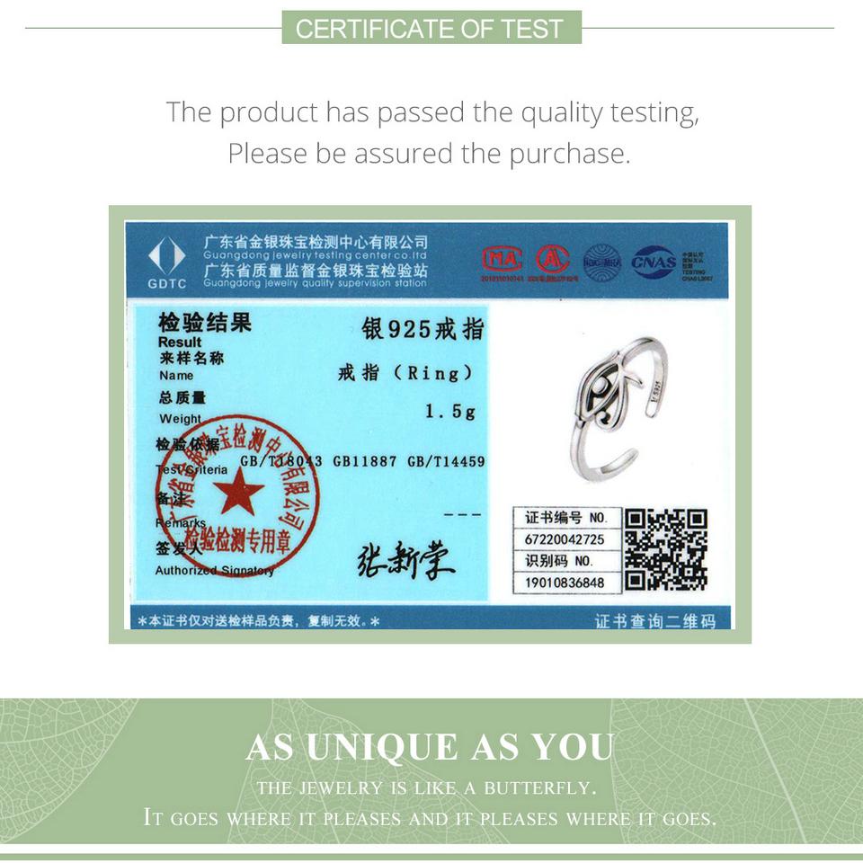 BAMOER 925 Sterling Silver Eye of Horus Egypt Protection Open Ring for Women Personality Cool Band Ring Fashion Jewelry Gift