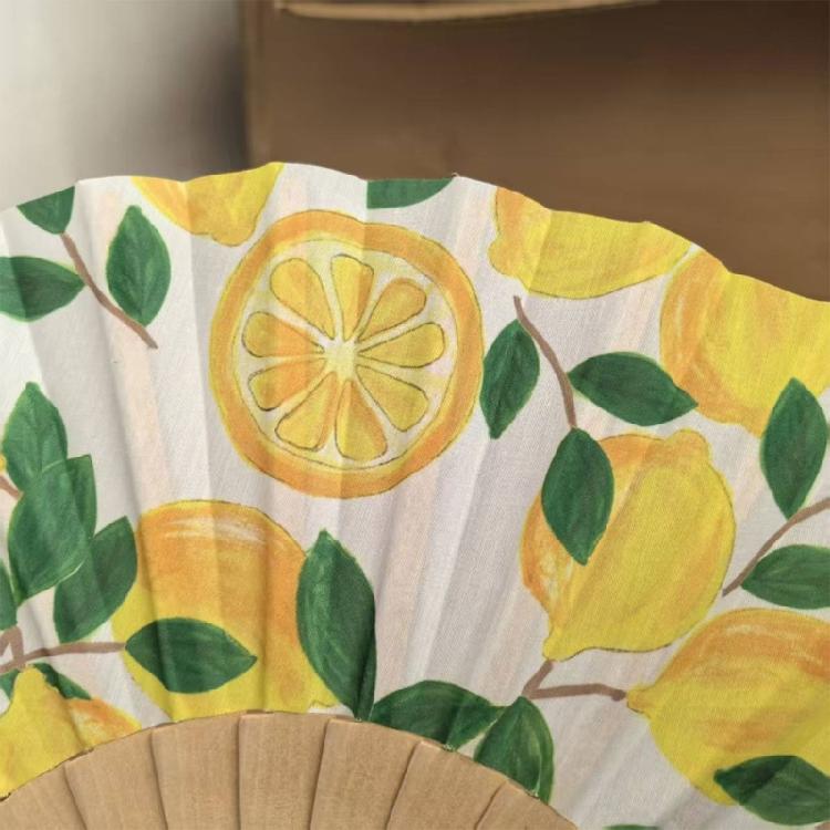 7Inch Lemon Cherries Pattern Wood Folding Hand Fan Portable for Dance Event and As Home Art Decoration Spanish Design