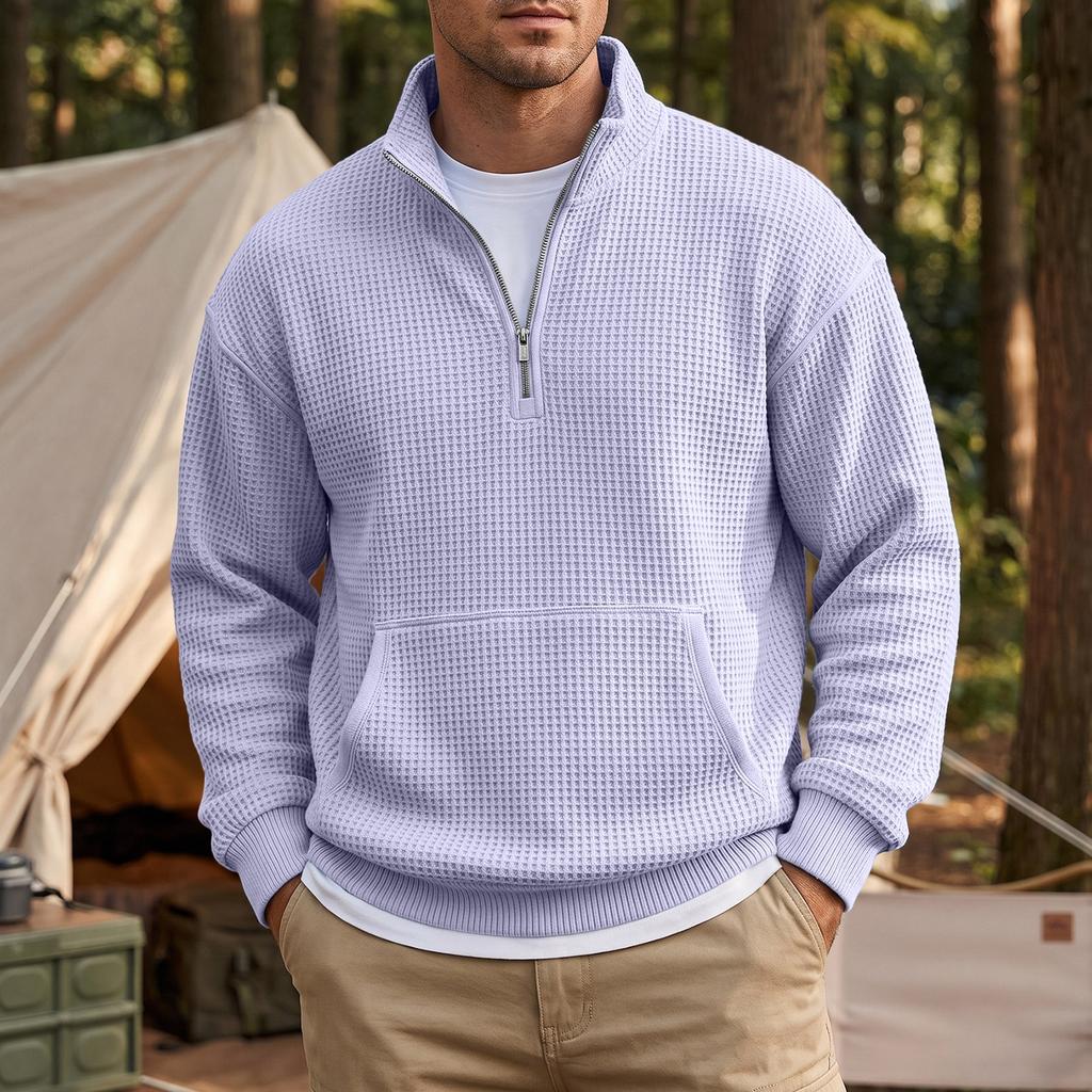 Men's Casual Half-Zip Pullover Sweatshirt with Stand Collar and Pockets for Everyday Wear