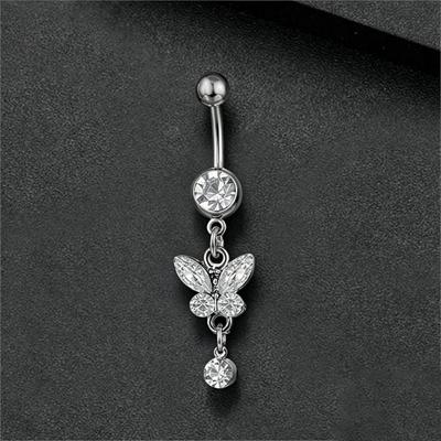 Stainless Steel Zircon Navel Ring Rhinestone Colorful Butterfly Pendants Belly Button Ring Hip Hop Piercing