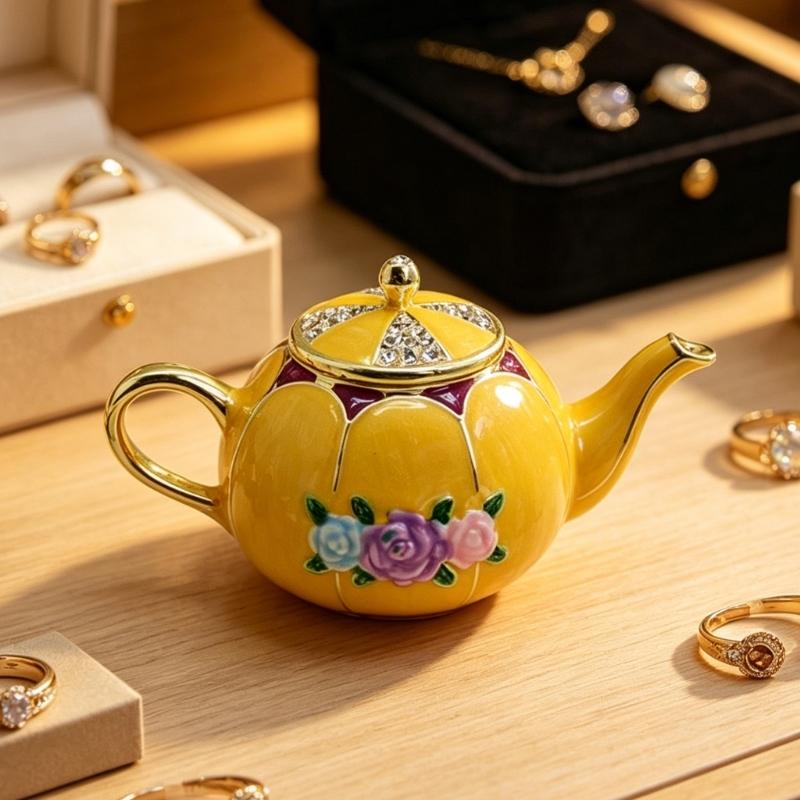 Elegant Cloisonnes Teapot Jewelry Box Alloy Ornament With Colorful Enamel For Wedding Gift Home Decoration