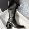 Women Knee-high Boots Temperament Pointe Leather Boots Slimming Long Tube Boot V-mouth Designer Women's Boots Botas Largas Mujer
