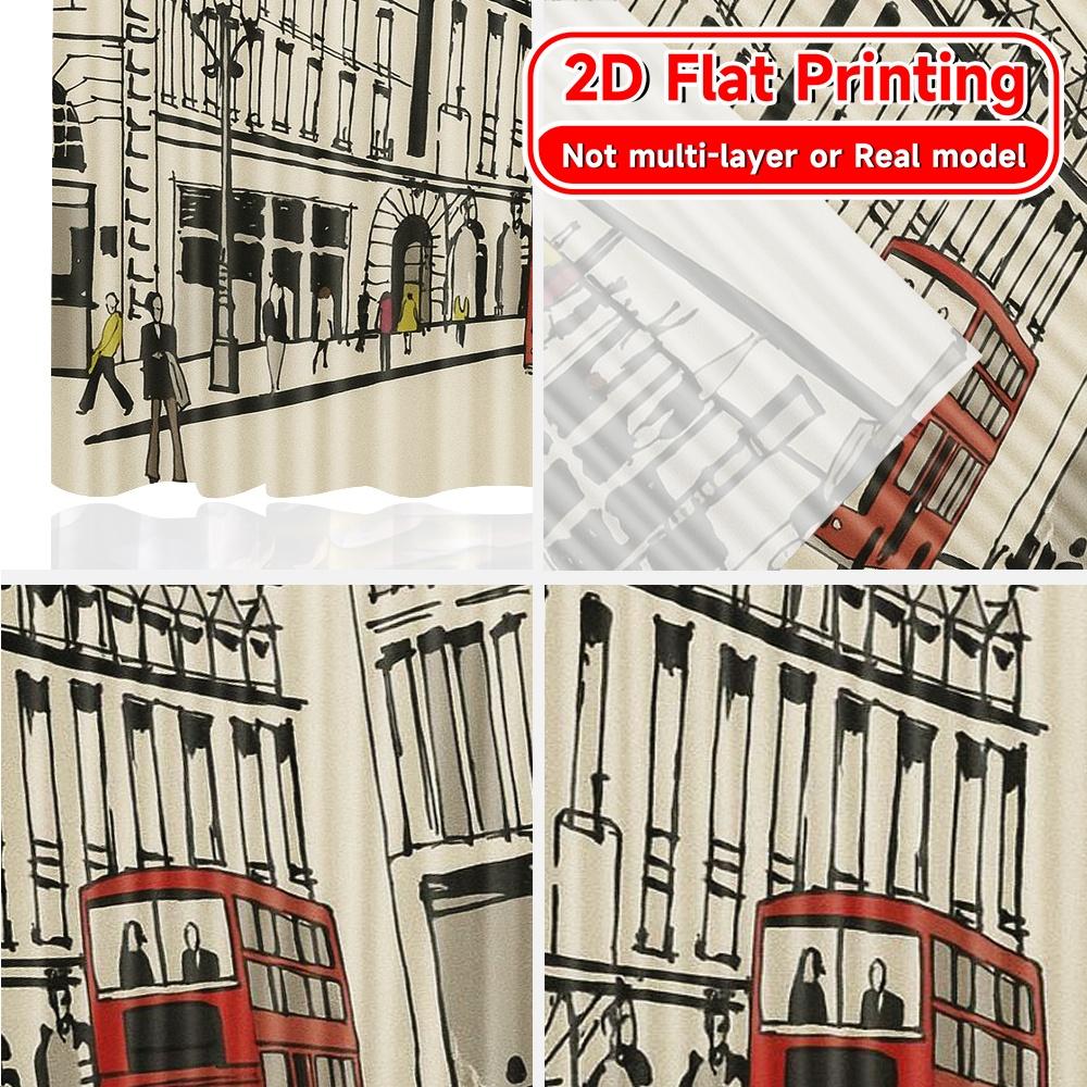 2pcs   2D FLAT PRINTING Curtains (Without Rod) London Streets Christmas Holiday Curtains with Digital Printing Polyester Easy