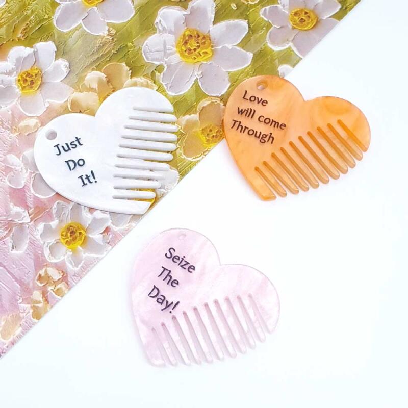 Acrylic Heart Lettering Mini Comb Keychain Accessory Supplies white