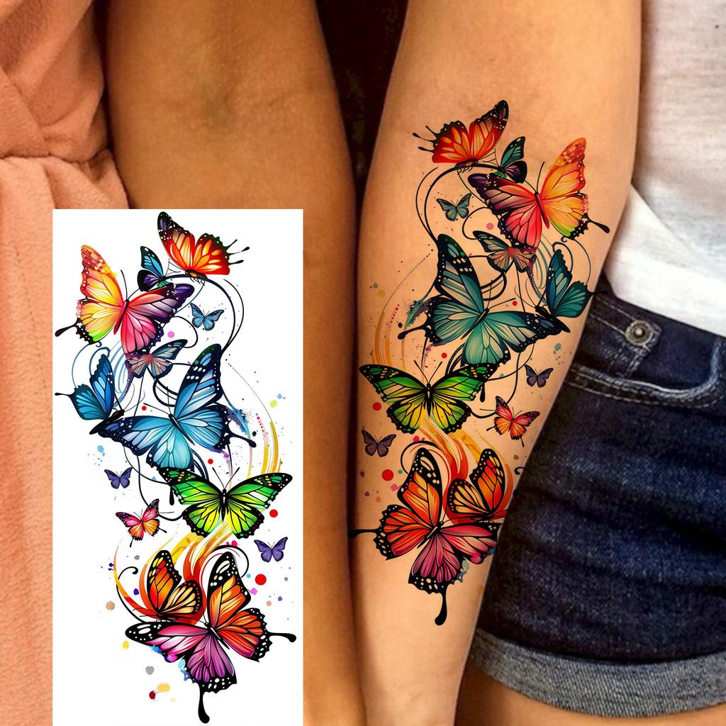 1 Sheet Sexy Butterfly Sunflower Plum Temporary Tattoos For Women Girls Waist Breast Arm Forearm Flower Fake Temp Tattoo Sleeve