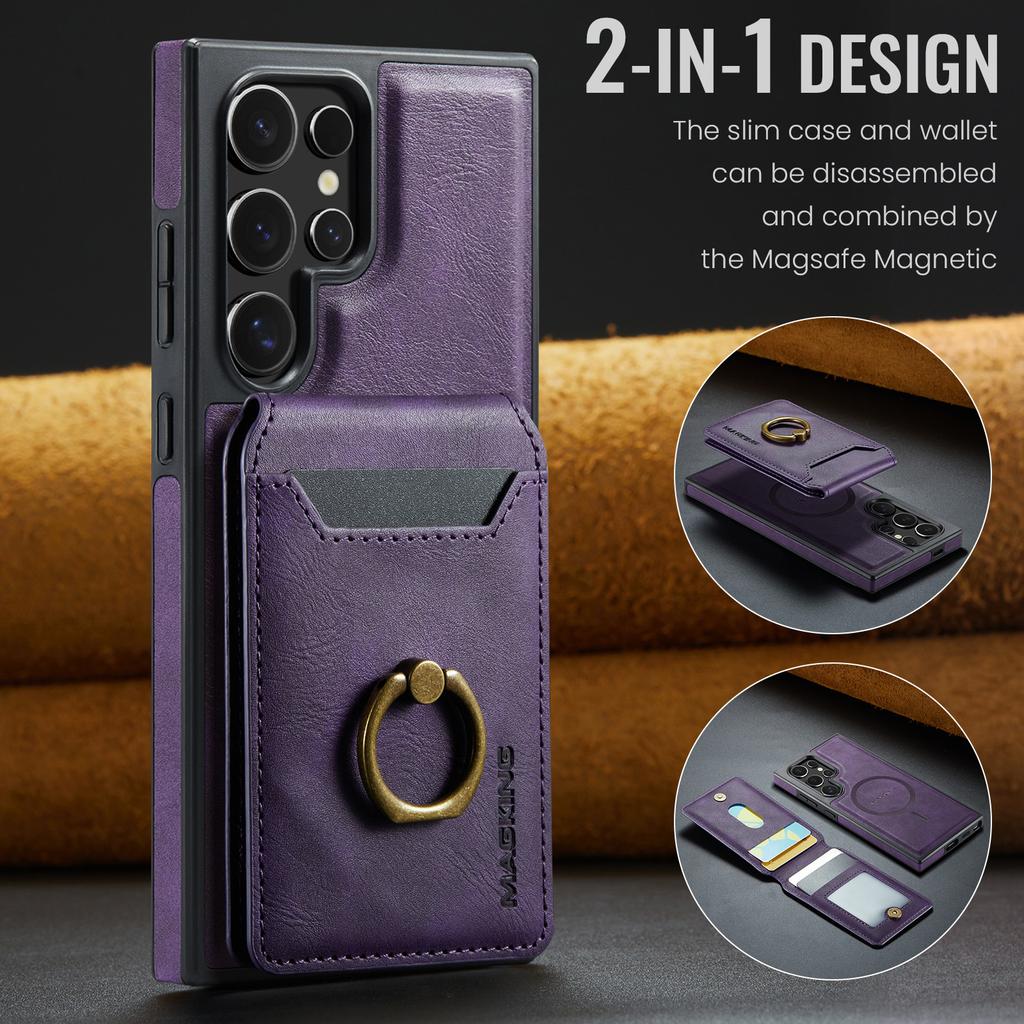 Leather for Magsafe Phone Case for Samsung Galaxy S26 S24 S23 S25 Ultra S26 Plus FE Bracket Magnetic Cover with Card Holder LK1