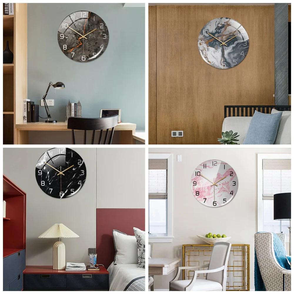 Wall Clock New Listing Round Marble Three-Dimensional Clock Home Decorations For Living Room Kitchen Bedroom And Office 30CM