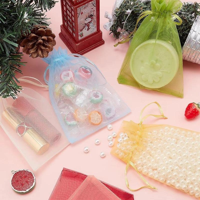 100 STÜCKE Mehrfarbige Netz-Geschenktüten mit Kordelzug Netztasche Hochzeit Geburtstagsfeiern Weihnachtsgeschenk Süßigkeiten Schmuck Aufbewahrungswerkzeuge