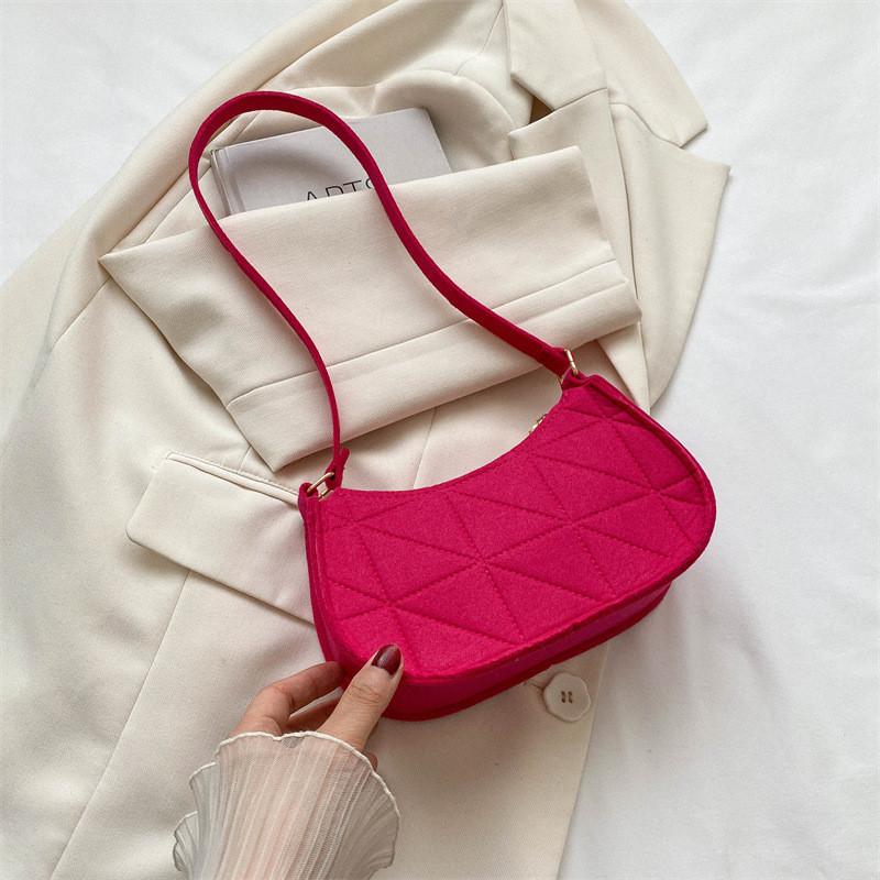 Fashionable Pure Color Wool Felt Shoulder Bag Women 2023 Summer New Trendy Underarm Bag Chic Women's Bag Urban Simple Style