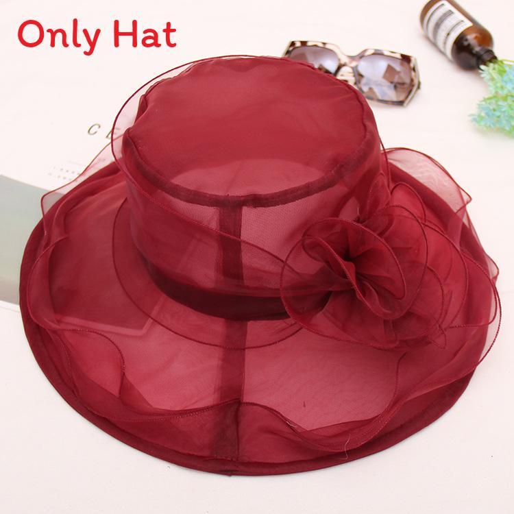 Summer Sun Hat For Women With Large Brim And Flower Decor Made From Eukran Organza