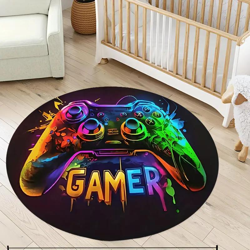 Gaming for Boys Room Gamer Casual Round Carpet with Controller Design Rug for Game Room Bedroom Decor Non-slip Floor Mat