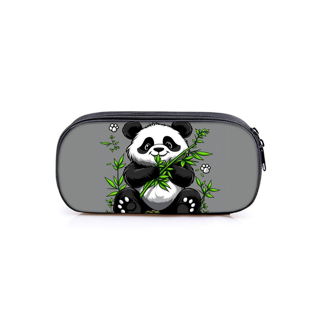 Hot Sales Panda Bamboo Print Layered Pencil Case Quality 2D Flat Cartoon Pen Bag Best Gift for Boys/Girls School Supplies