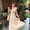 Retro Coffee Break Butterfly Lace Dress Women's Big Round Neck Waist Thin Ruffle Edge Long Dress Summer New