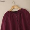 ZANZEA Women Casual Round Neck Long Sleeve Plaid Print Loose Blouse