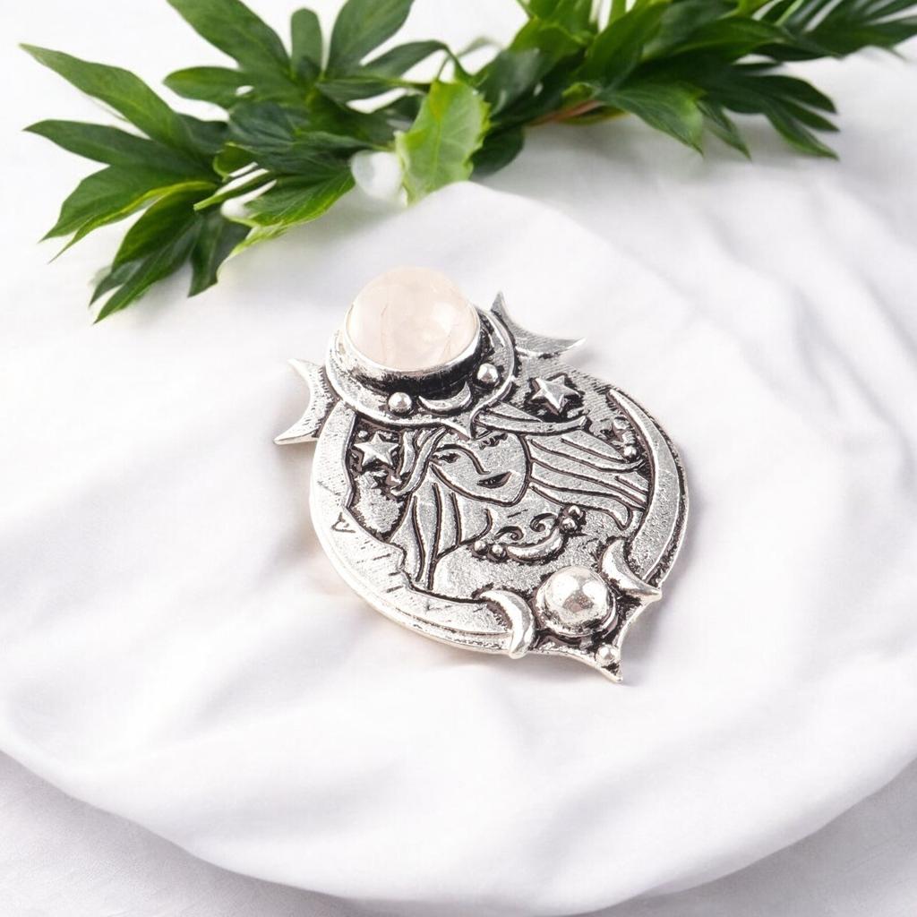 Pink Rose Quart Stone 925 Stamped Silver Handmade Unique Jewelry Pendant 1.63" CP-22-27