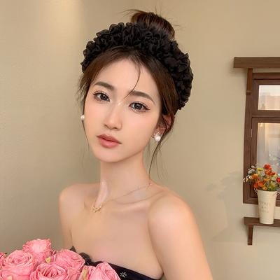 Femei moda bandă de păr plisată cu bandă de susținător din organza cu bandă de susținător plisată culoare pură spălare facială accesorii de păr versatile