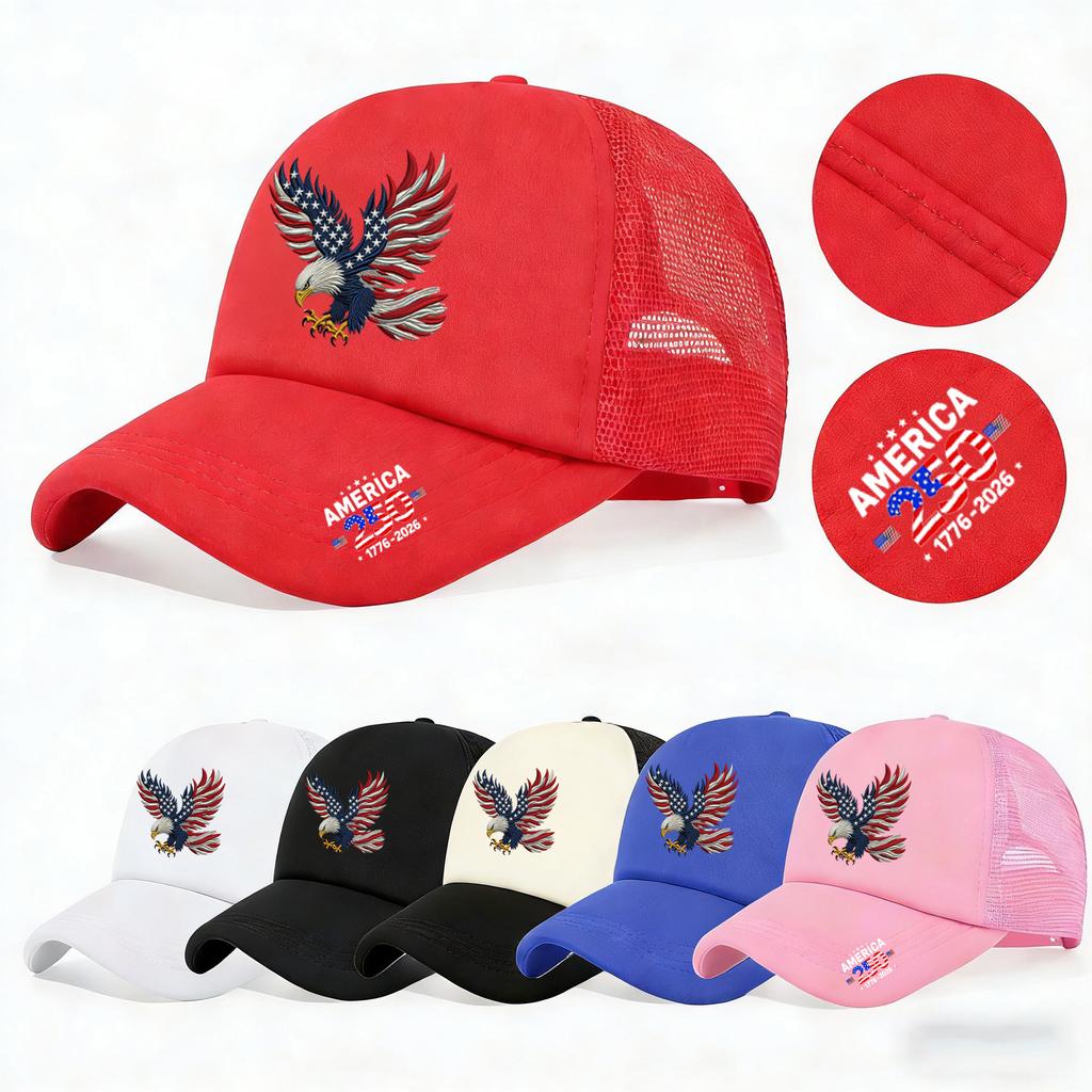 1PC Mesh Trucker Hat, Breathable, 250th America Eagle Print, Patriotic Streetwear for Men Women