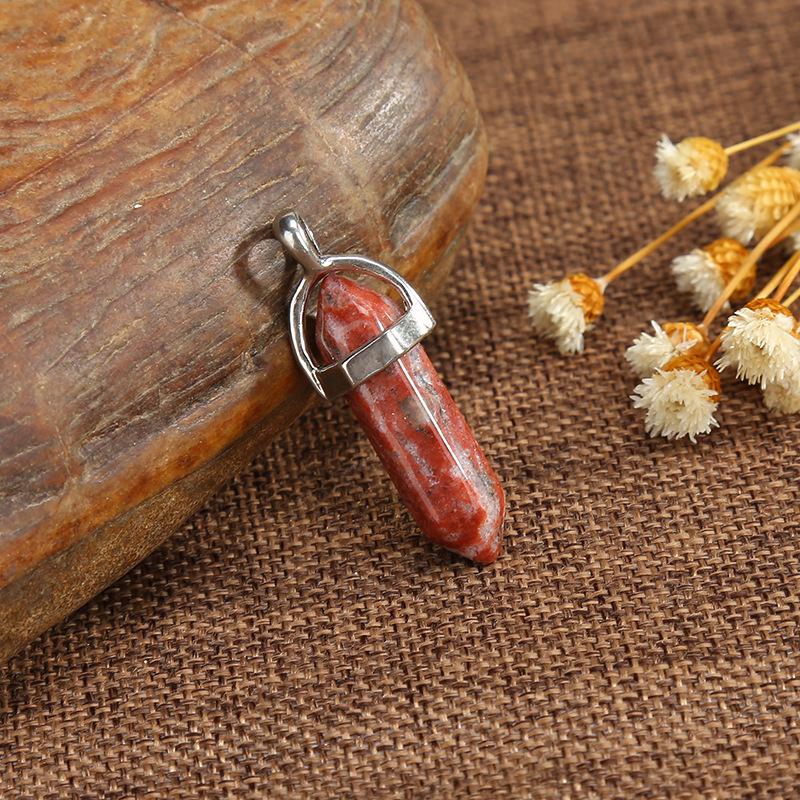 Natural Stone Amethyst & Rose Quartz Double-Pointed Hexagonal Pendant Necklace