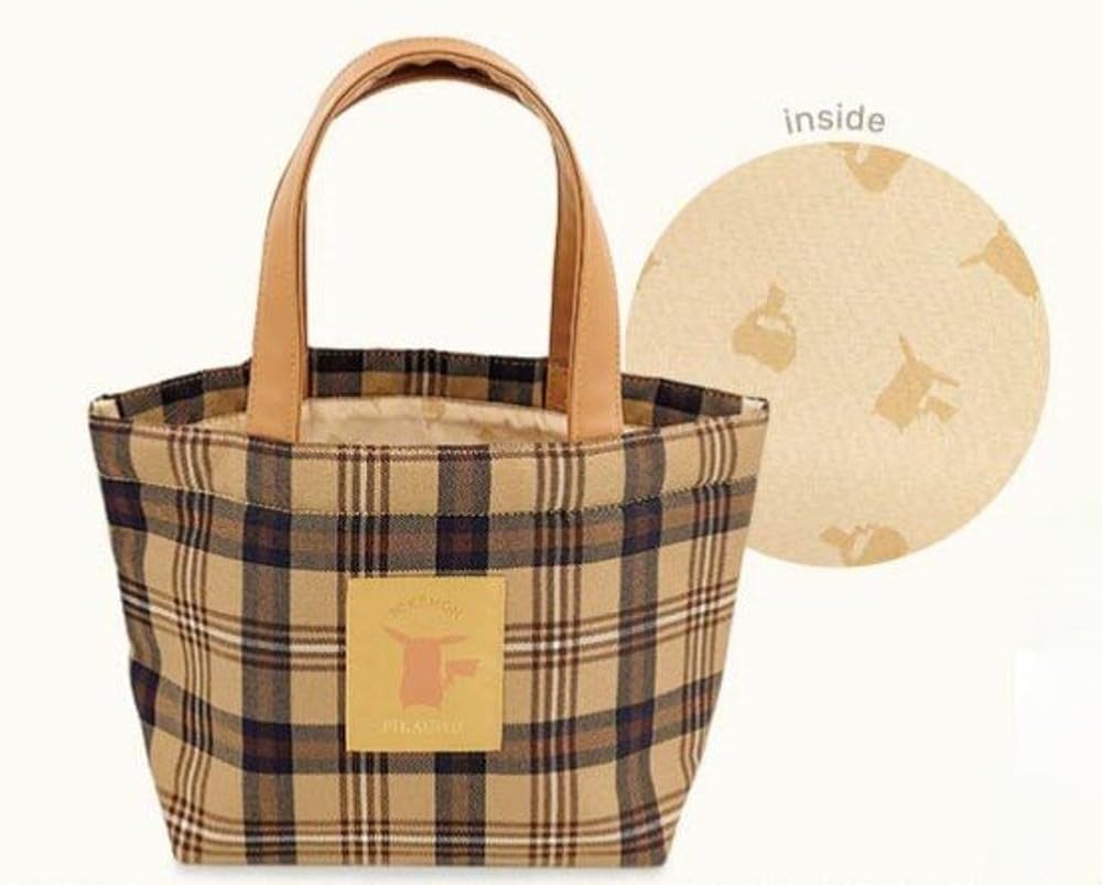 Marimo Craft Check Series Tote Check W300 X H210 X Pokémon Bag, Pattern, Pikachu, D110mm, PKM-877